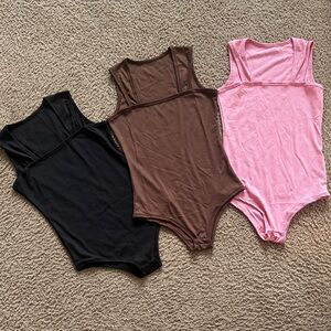 Women's Bodysuits 3 Piece Set - Black, Brown, Pink